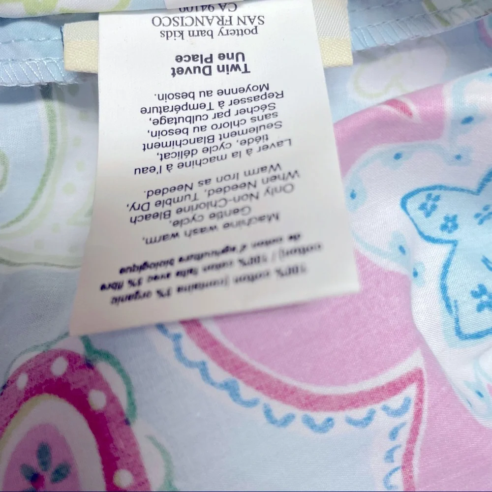 Pottery Barn Kids Floral Paisley Duvet Cover in Light Blue, Pink & Green